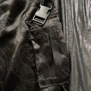 Silk Dragon Print Cargo Style Pants